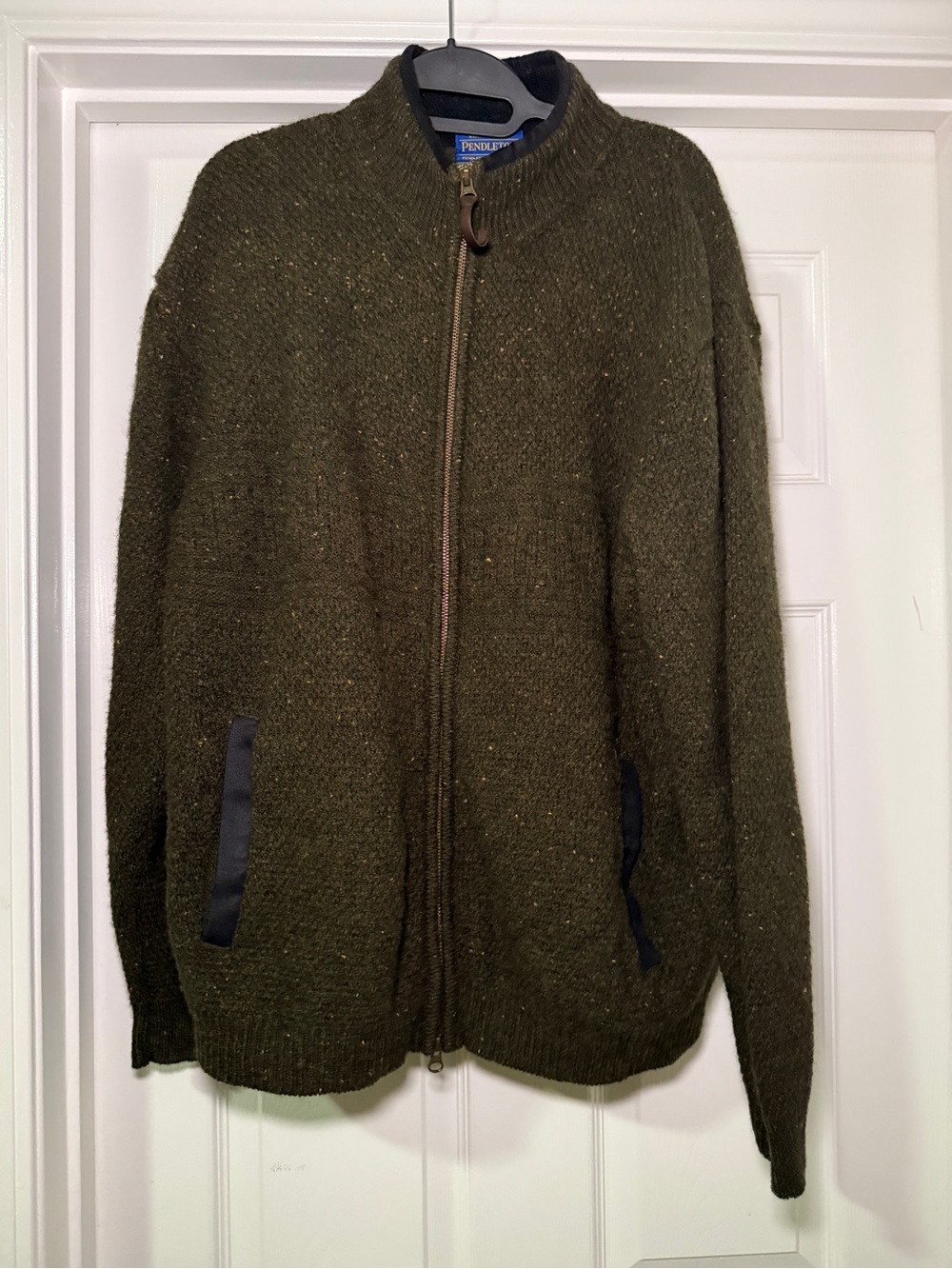 Vintage Pendleton Men's Olive Green Full-Zip Sweater Shetland Wool Large